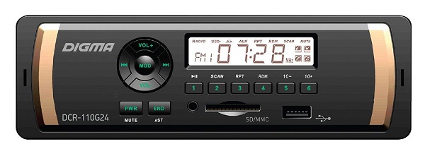  Digma DCR-110G, 1DIN, 4X45, USB/SD, AUX-